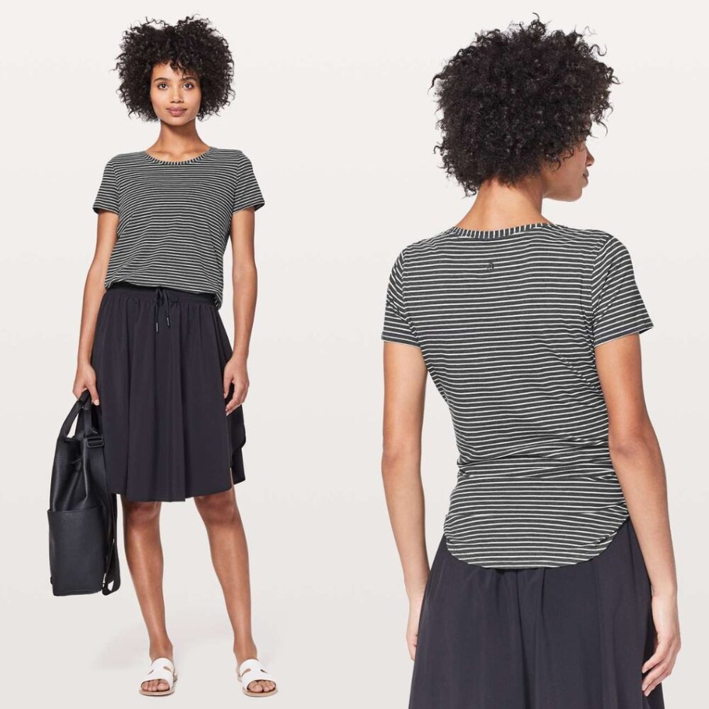 Lululemon Gray Stripe Pima Cotton Blend Round Neck Love Tee